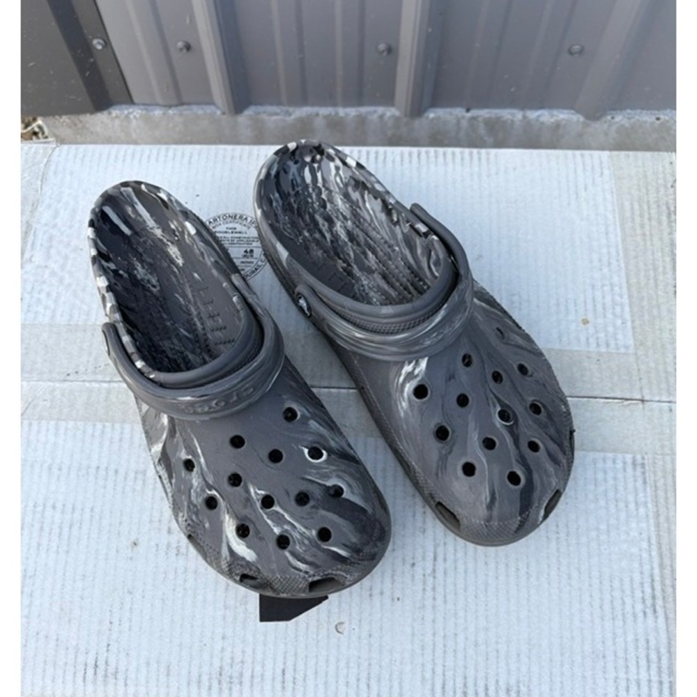 Crocs Classic Clog Marbled Black White Grey Men Shoes 206867-0ZD Size 11